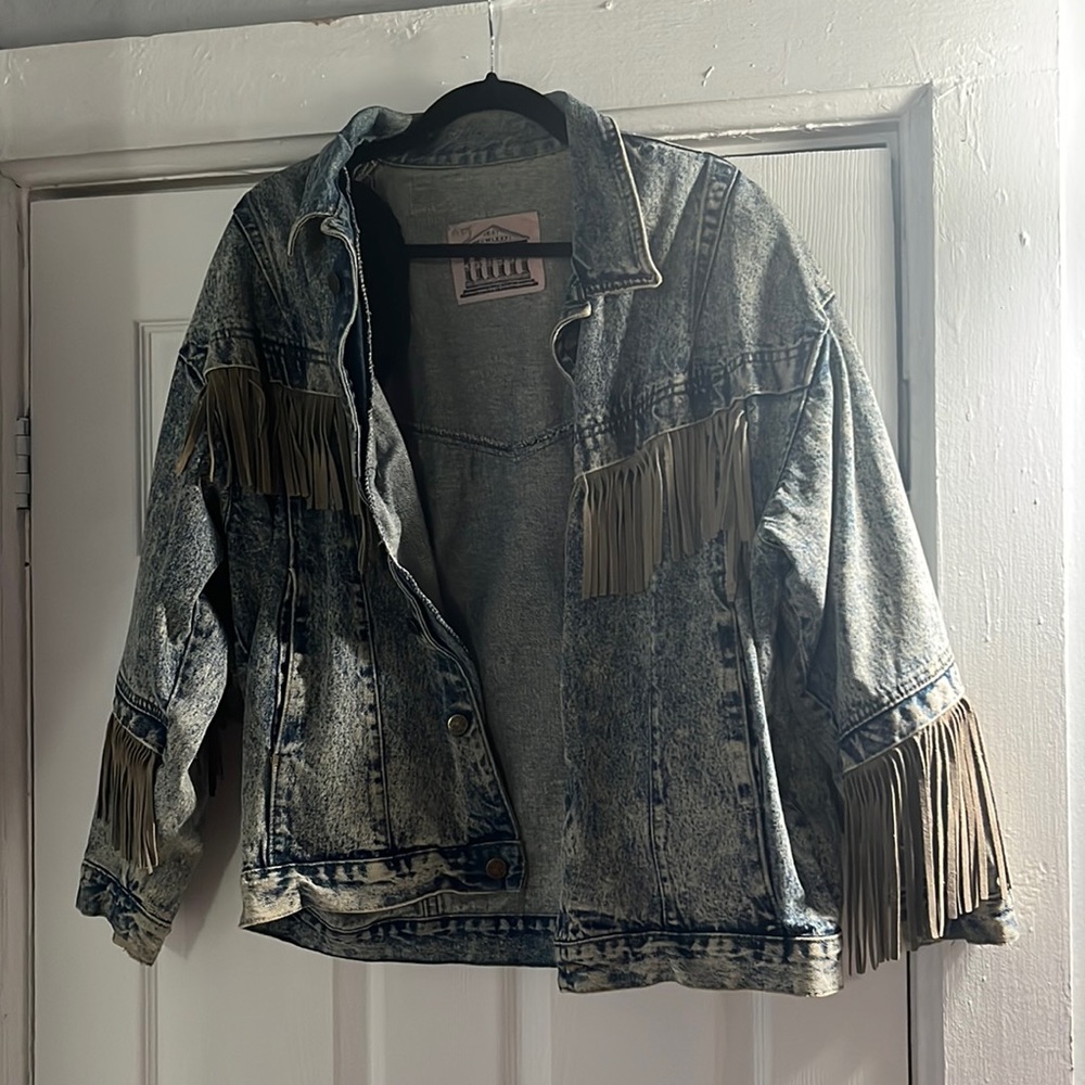 Vintage western fringe denim jacket